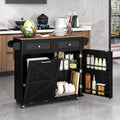 Rolling Kitchen Island with Trash Can Storage Cabinet, Drop Leaf Breakfast Bar Table, Towel Holder, 2 Drawers & Door Racks, 4 Rubber Wheels, Wood Island Table for Kitchen (Black)