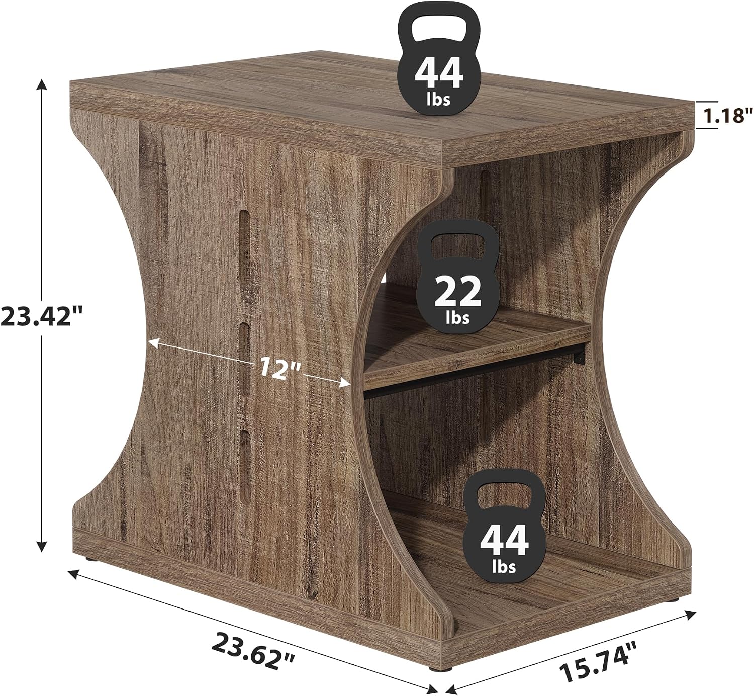 Modern Farmhouse End Table Set of 2, Wood Side Tables with Storage, 3-Tier Narrow Country Nightstand for Living Room, Bedroom, Small Spaces, Light Brown