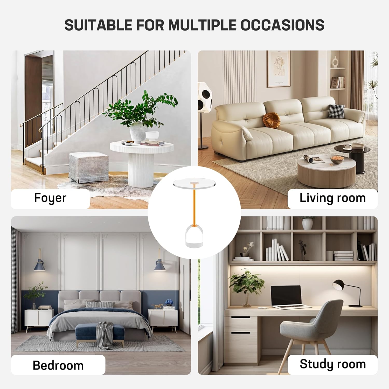 Acrylic End Table, Round Modern Side Table, Clear Table with Metal Support Base for Office Living Room, Bedroom, Easy Assembly, 14' D * 14' W * 22' H