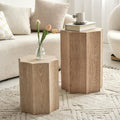 Nesting Tables Set of 2,Wood Nesting Coffee Table,Octagonal Side Tables for Living Room,Modern Plant Stand for Balcony,Nightstand for Bedroom,Fully Assembly,Natural Finish.