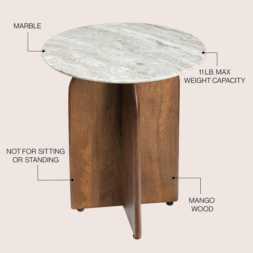 JONATHAN Y END5002B Naomi 18' Rustic Minimalist Marble/Wood X-Base Accent Table, Side Table, End Table for Living Room, Bedroom, White Marble/Honey Wood