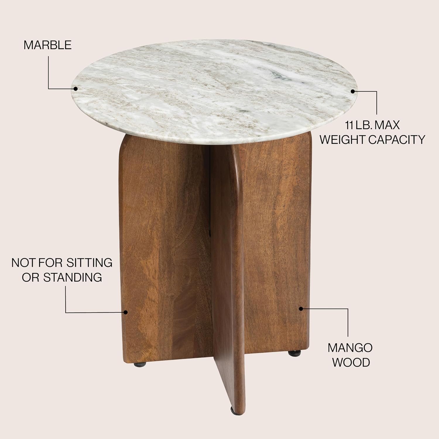 JONATHAN Y END5002B Naomi 18' Rustic Minimalist Marble/Wood X-Base Accent Table, Side Table, End Table for Living Room, Bedroom, White Marble/Honey Wood