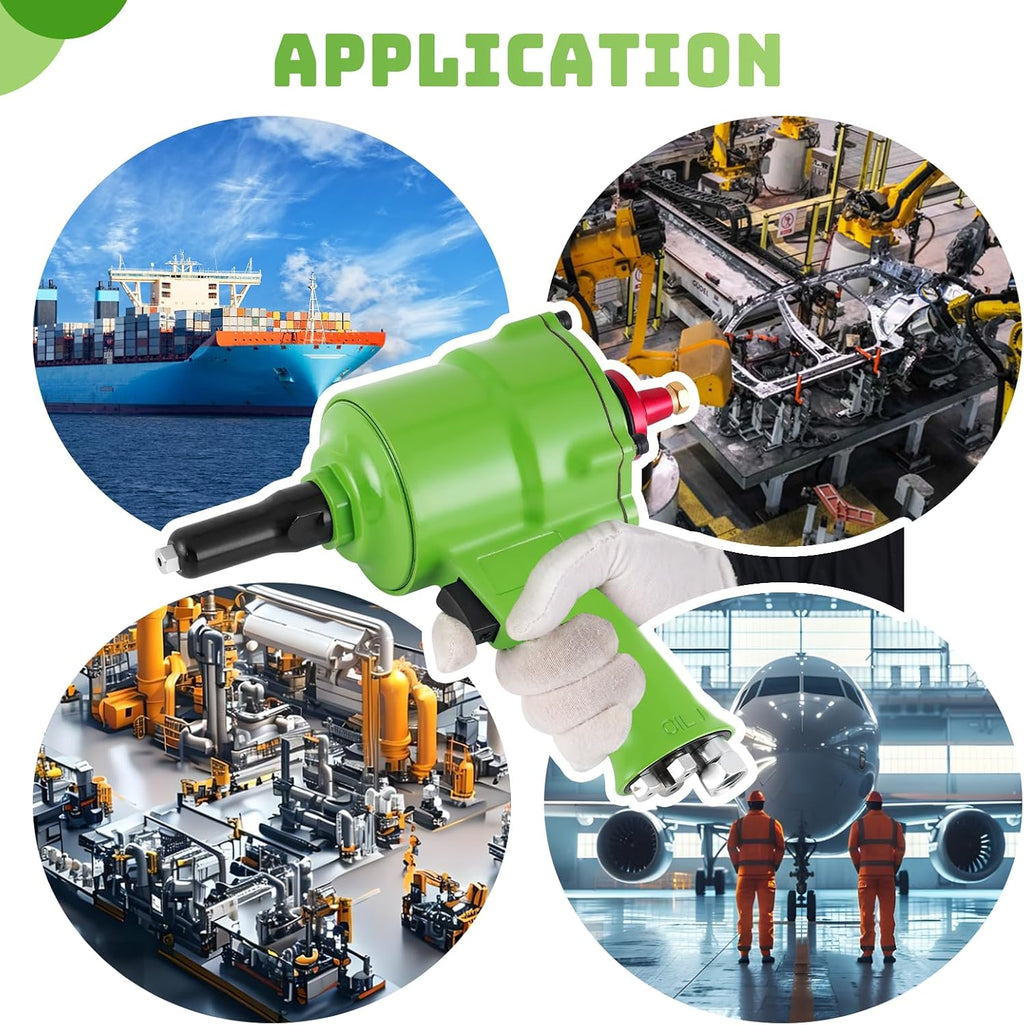 Pneumatic Rivet Gun Self-Suction Air Rivet Gun with 4 Nose Pieces, 3/32', 1/8', 5/32', 3/16' Pop Riveting Gun for Industry, Door & Window