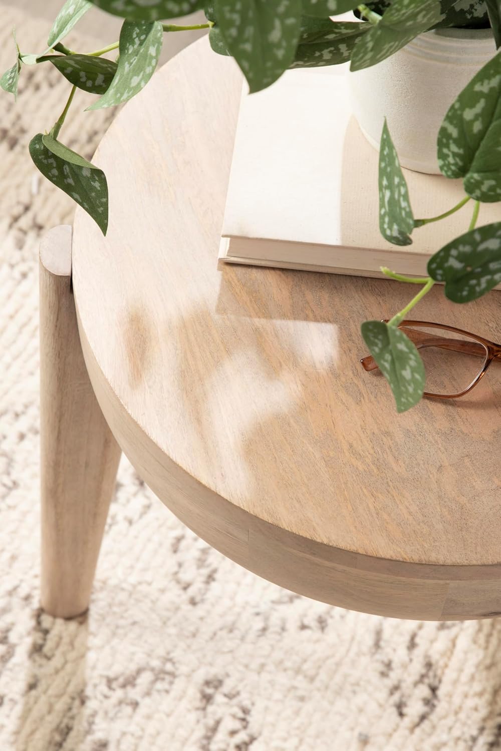 Kate and Laurel Vola Round Wood Side Table, 17 x 17 x 18, Natural Wood, Transitional End Table for Use as Bedside Nightstand, Living Room Ottoman, or Bedroom Vanity Stool