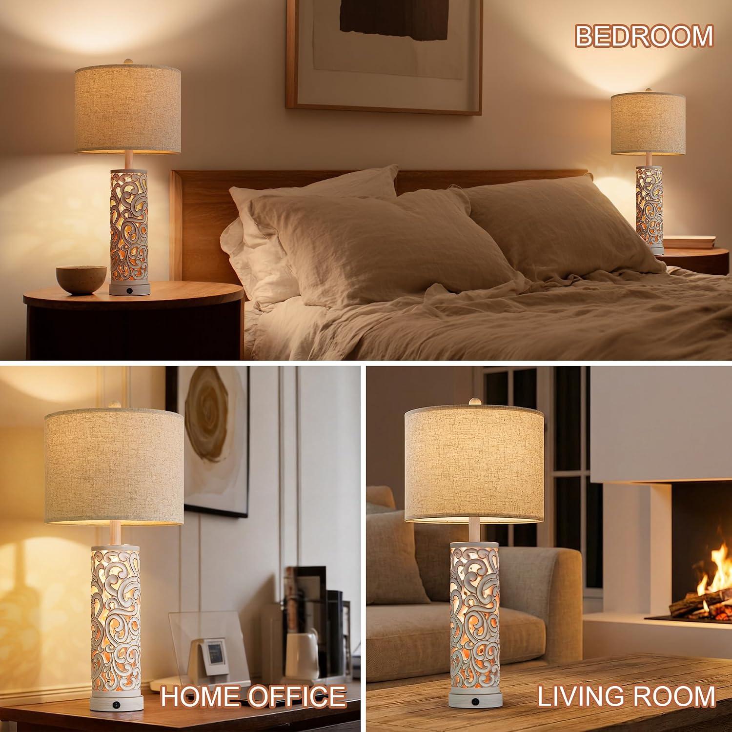 OYEARS 2-in-1 Light Table Lamp Set of 2 for Living Room, 28.5' Farmhouse Bedside Lamps with USB Charging Port, Main&Night Light & Dual Switches, Nightstand Lamp for Bedroom Home Office(Bulb Included)