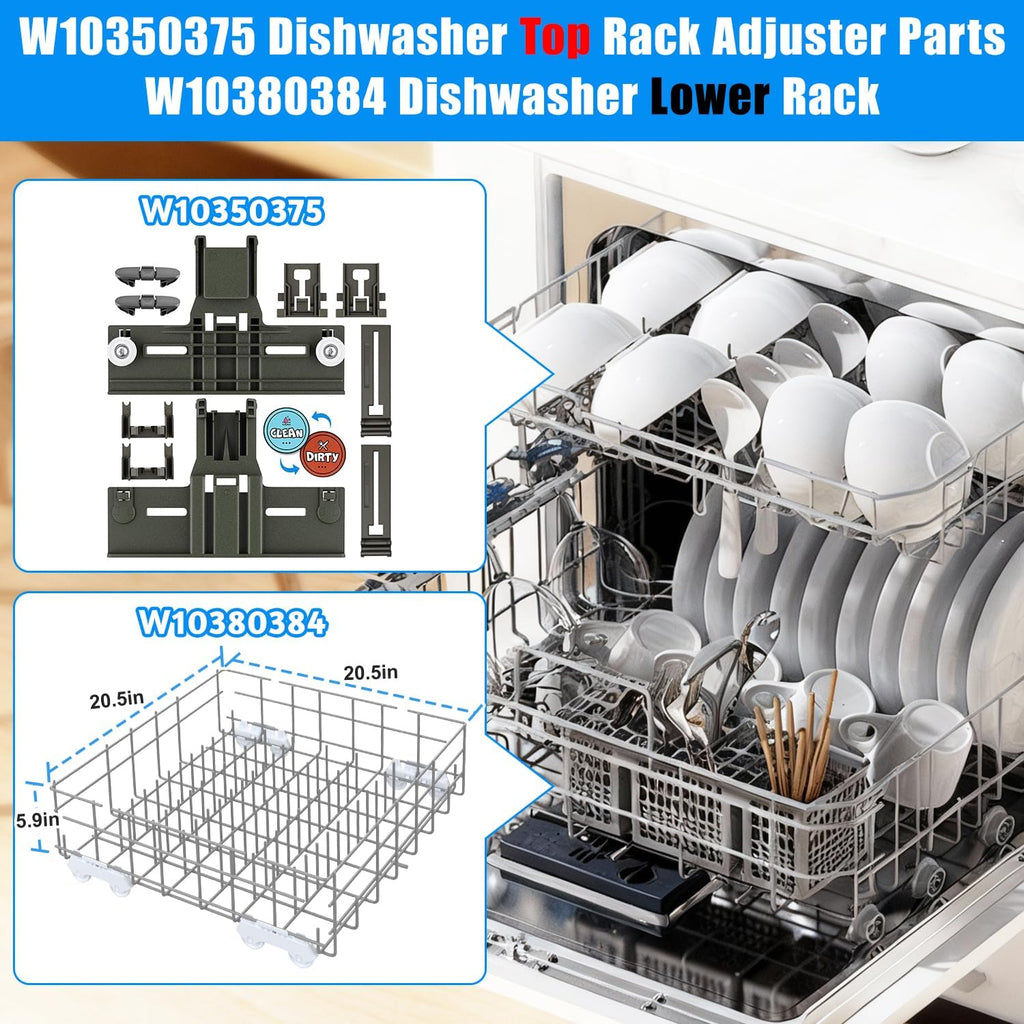 Upgrade W10311986 Dishwasher Lower Rack Replacement W10380384 Compatible with Whirlpool WDTA50SAHZ0 WDT750SAHZ0 WDT970SAHZ0 Dishwasher Parts,For Whirlpool W10380384 Bottom Dish Rack Assembly