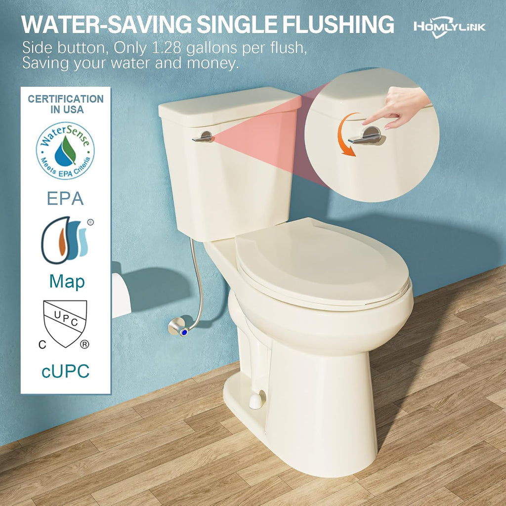 21 Inch Compact Extra Tall Toilet for Seniors 1.28 GPF Single Flush Bone | Round High Toilet for Small Bathroom Space, Comfort Bowl Height 20', 12' Rough In