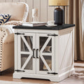 Joaxswe 24' End Table with Charging Station, Farmhouse Night Stand with Glass Barn Door, White Nightstands with Adjustable Storage Shelf, Large Wood Square Bed Side Table for Living Room,Bedroom