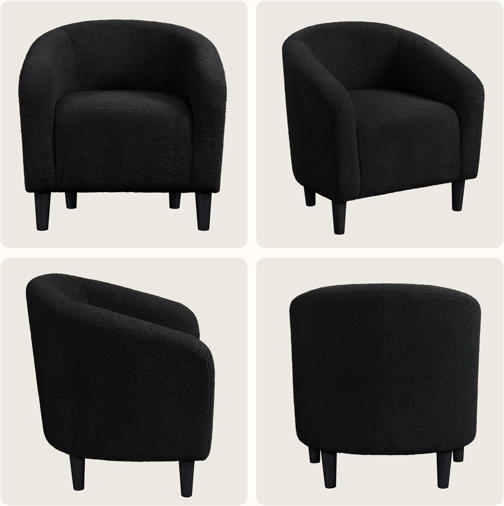 Yaheetech Armchair Set of 2, Boucle Fabric Club Chair, Furry Sherpa Elegant Siting Chair with Cozy Soft Padded for Living Room Bedroom Reception Room Office, Black