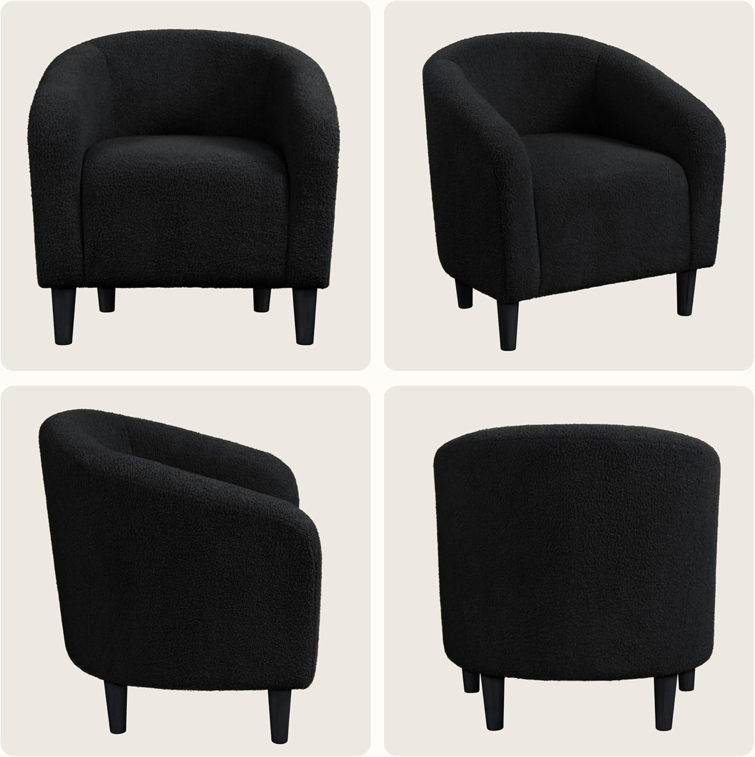 Yaheetech Armchair Set of 2, Boucle Fabric Club Chair, Furry Sherpa Elegant Siting Chair with Cozy Soft Padded for Living Room Bedroom Reception Room Office, Black