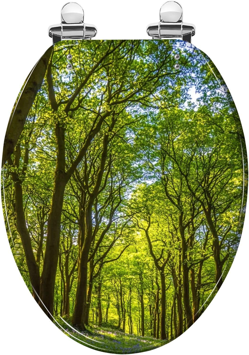 Elongated Toilet Seat Looking up idyllic oak forest canopy green Resin Toilet Seat Slow Quiet Close with Quick-Release Hinges Toilet Seat with Cover Easy to Clean Install
