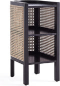 Manhattan Comfort Versailles Rattan Bedside End Table Accent Sofa Side Table for Living Room, Bedroom, Study and Home Office with 2 Shelf Storage, Black/Natural Cane