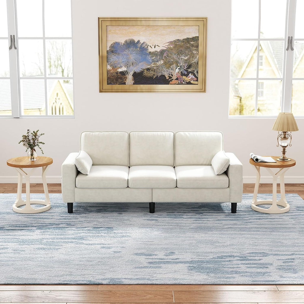 2PCS Round End Table Living Room, Set of 2 Rustic Side Table, 22' H Nightstand with Thick Top, Accent Tables for Bedroom Living Room Entryway, Natural & White