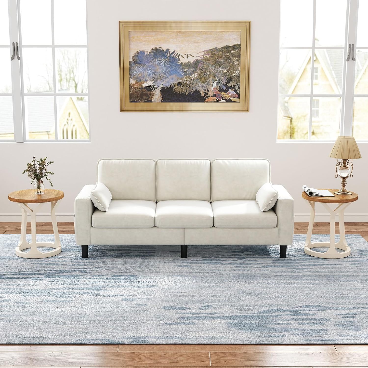 2PCS Round End Table Living Room, Set of 2 Rustic Side Table, 22' H Nightstand with Thick Top, Accent Tables for Bedroom Living Room Entryway, Natural & White
