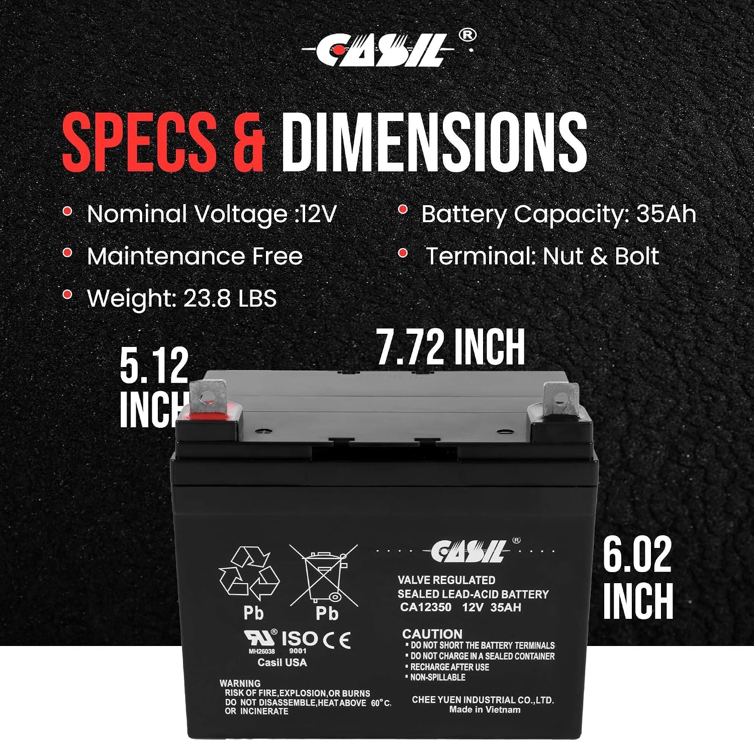 Casil 12V 35Ah SLA Battery – 2 Pack Replacement for Pride Mobility SC710 Victory 10 4-Wheel Scooter – U1 Group Size, AGM Deep Cycle Battery for Power Chairs & Mobility Devices