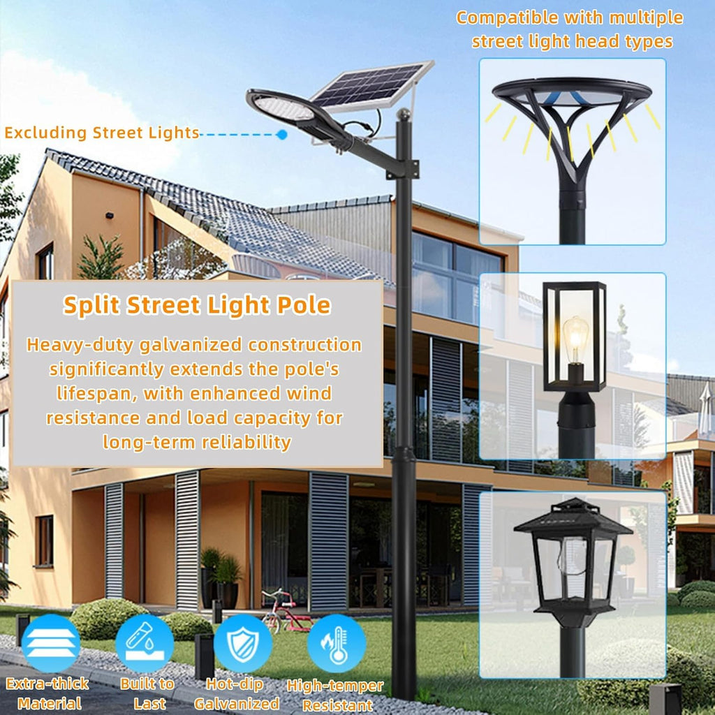 20FT Tall Street Light Pole, Heavy Duty Split Street Lamp Post for Outdoor Street Courtyard Parking Lot Adjustable Height Lighting Post Fixtures with Mounting Ground Cage (20FT 114+76mm)