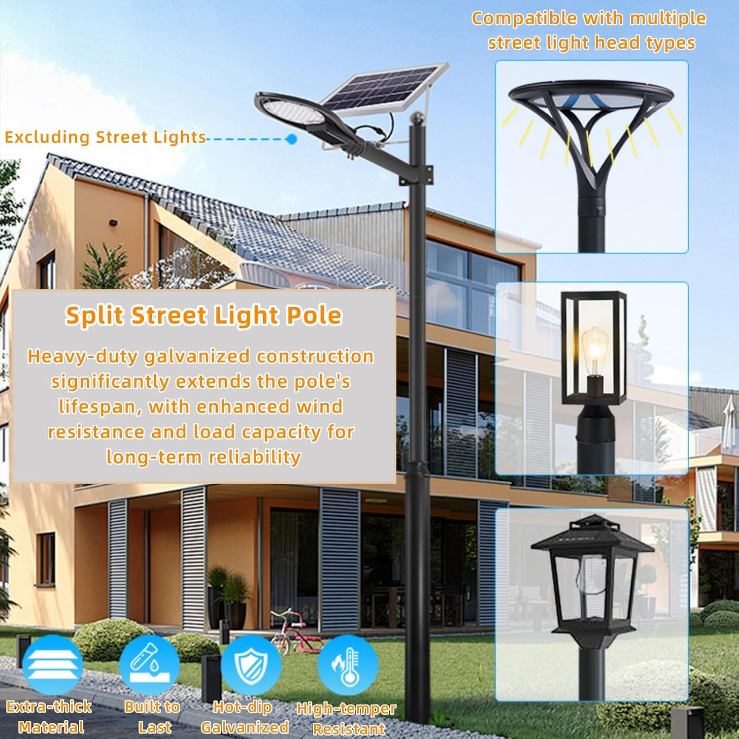 20FT Tall Street Light Pole, Heavy Duty Split Street Lamp Post for Outdoor Street Courtyard Parking Lot Adjustable Height Lighting Post Fixtures with Mounting Ground Cage (20FT 114+76mm)