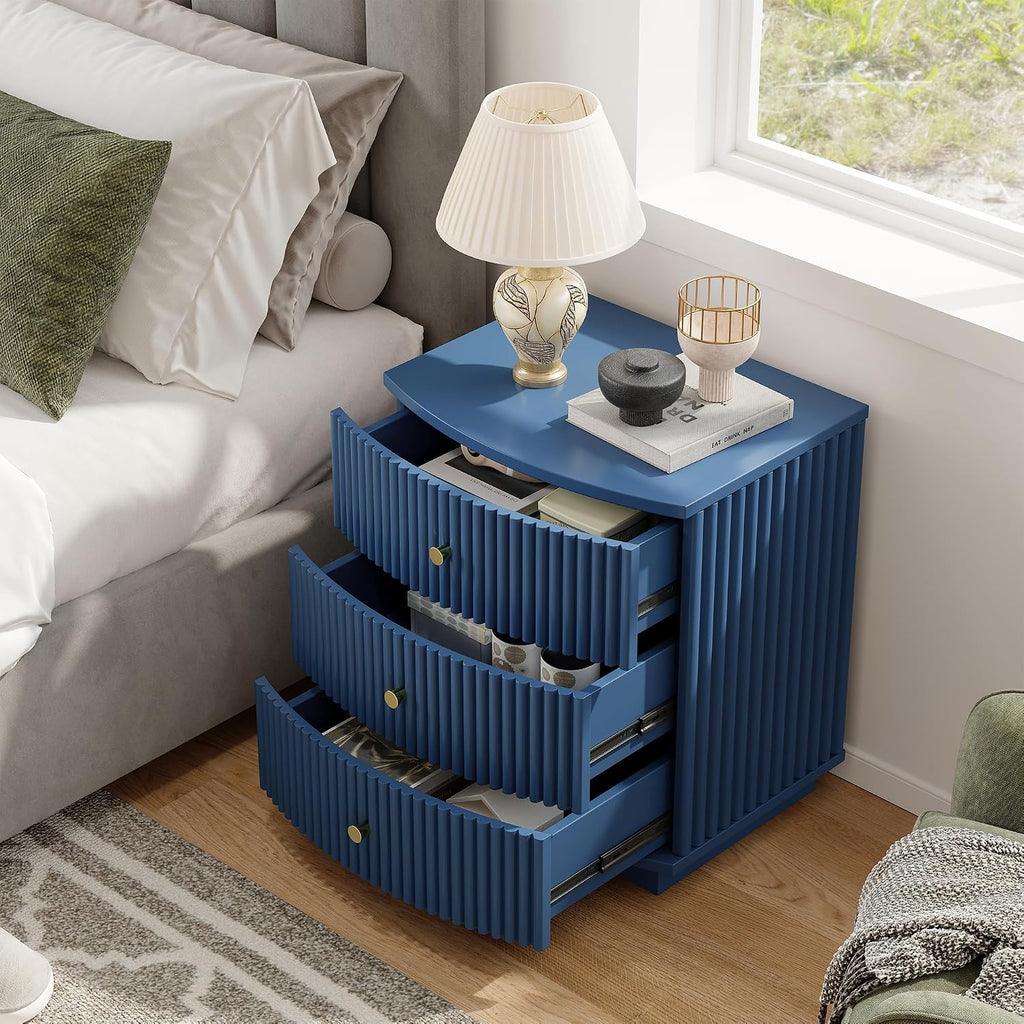 Dresser for Bedroom,6-Drawer Dresser, Mondern Wide Chest of Drawers with Fluted & Curved Design, Large Storage Chest for Bedroom, End Table for Living Rooms, （Blue*2）