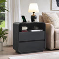 Standifurno Curved Black Nightstand with Charging Station, 25' Tall Wood Night Stand, Modern Bedside Table with 2 Storage Drawers, End Table for Bedroom, Dorm, Sofa, Office