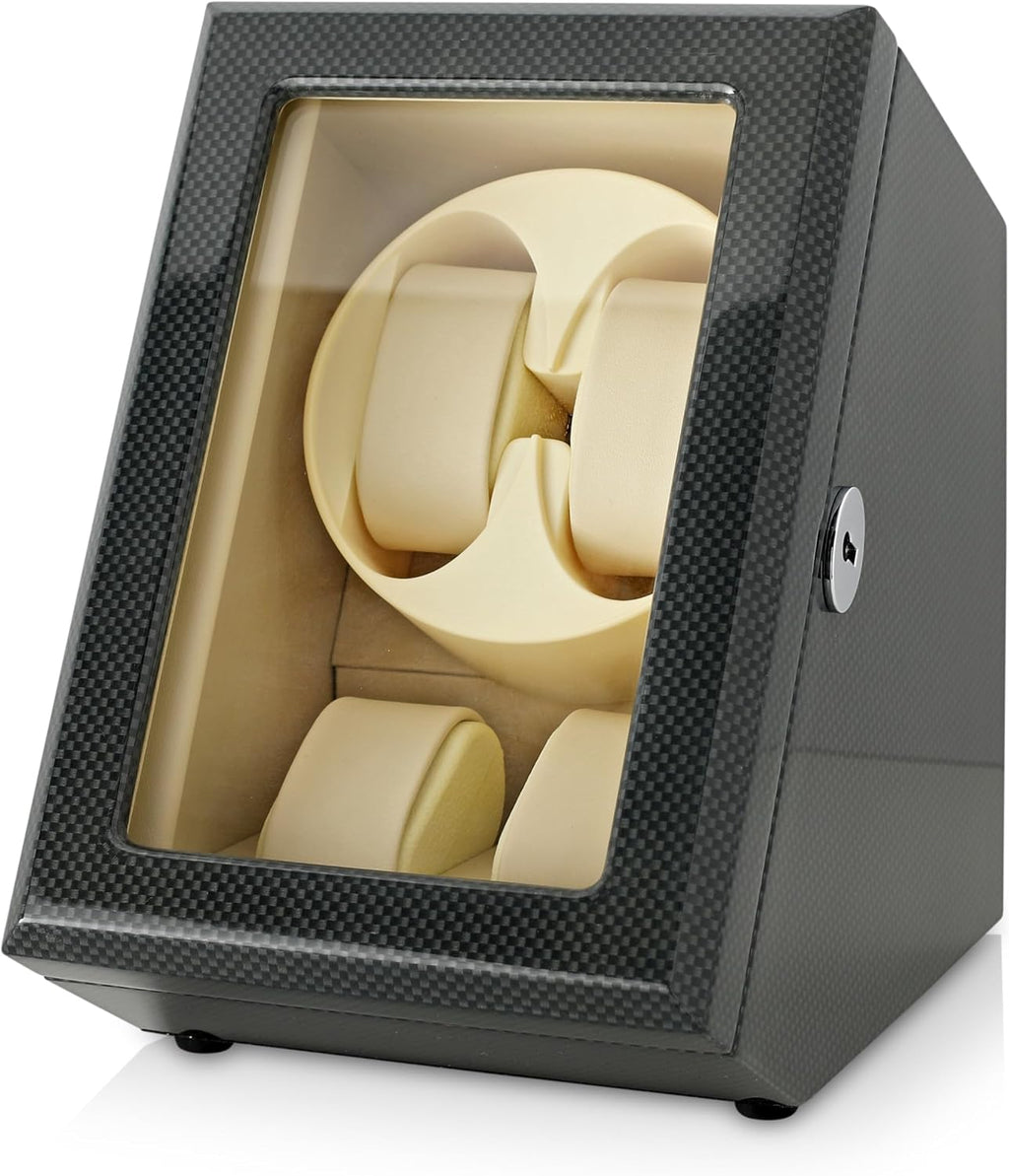 Watch Winder for 2 Watches with LED Backlight, LCD Display and Motor-Stop Option