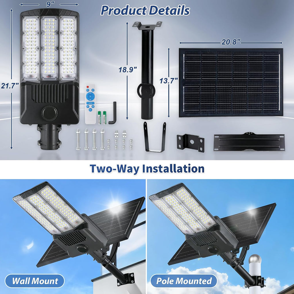 Solar Street Lights Outdoor, 12000W Solar Lights with Motion Sensor, Commercial Grade Parking Lot Lighting Waterproof, Dusk to Dawn LED Security Flood Light Ultra-Large for Driveway/Yard/Garage, Black