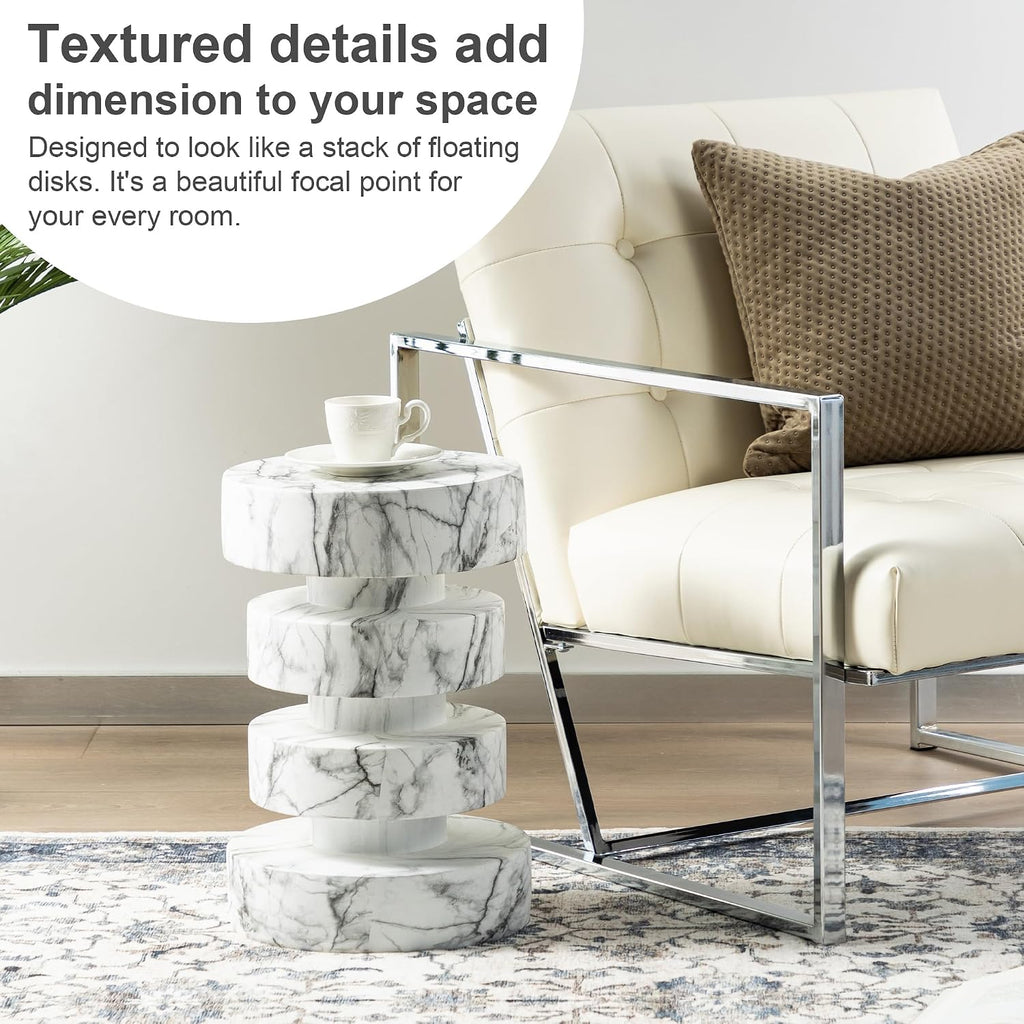 Glitzhome Faux Marble Side Table Set of 2, 18' H Modern Faux Marble End Table, MGO Floating Accent Stool or Nightstand for Living Room, Bedroom, Office, Entryway and Small Spaces