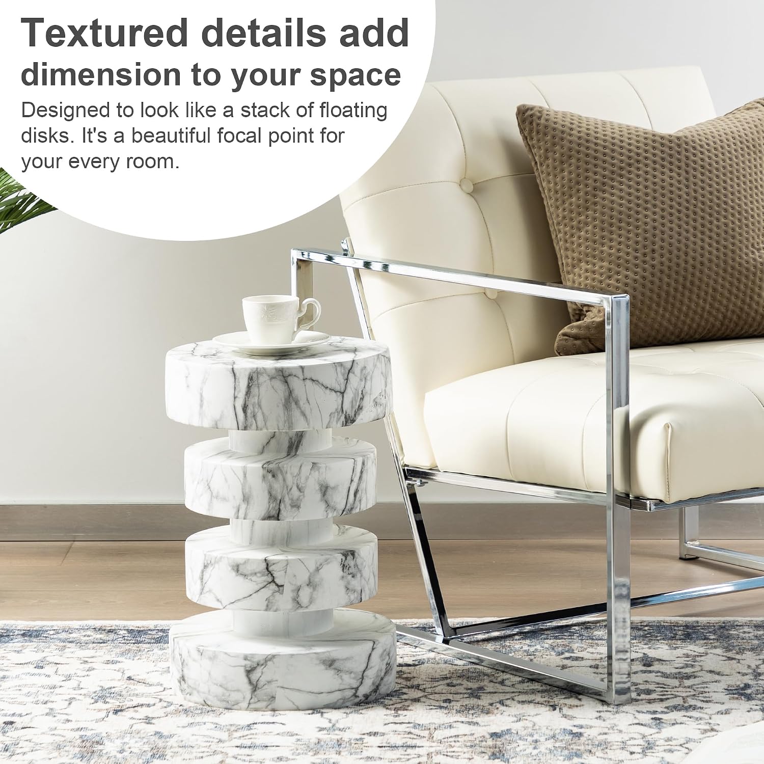 Glitzhome Faux Marble Side Table Set of 2, 18' H Modern Faux Marble End Table, MGO Floating Accent Stool or Nightstand for Living Room, Bedroom, Office, Entryway and Small Spaces