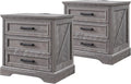 ACCOHOHO Farmhouse Nightstands Set of 2, 22 Inch Wide End Table with Charging Station & 3 Large Drawers, Rustic Wood Small Dresser Chest of Drawers for Bedroom, Living Room, Grey