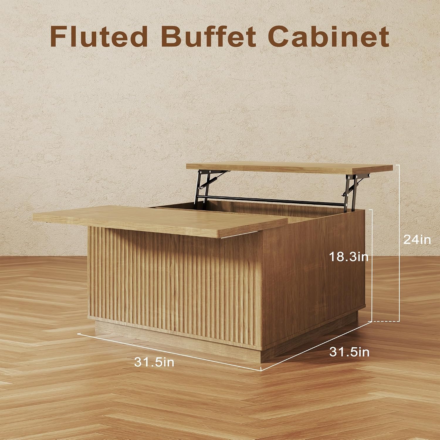 2-Piece Fluted Living Room Set Includes 31.5' Fluted Lift Top Coffee Table,59' Fluted Fireplace TV Stand for TVs Up to 70 inches,Modern TV Stand and Coffee Table Set,Natural Oak