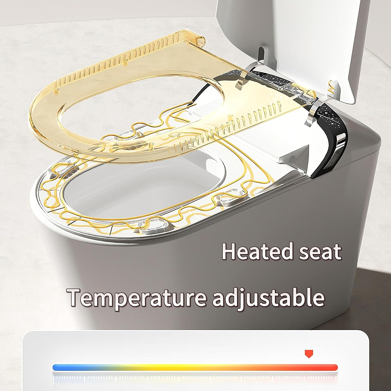 Smart Toilet with Starry Night Lighting Effects,Bidet Build in,Warm Air Drying,LED Light, Heated Seat, Automatic Switch Seat,ADA Comfortable Height (Grey)