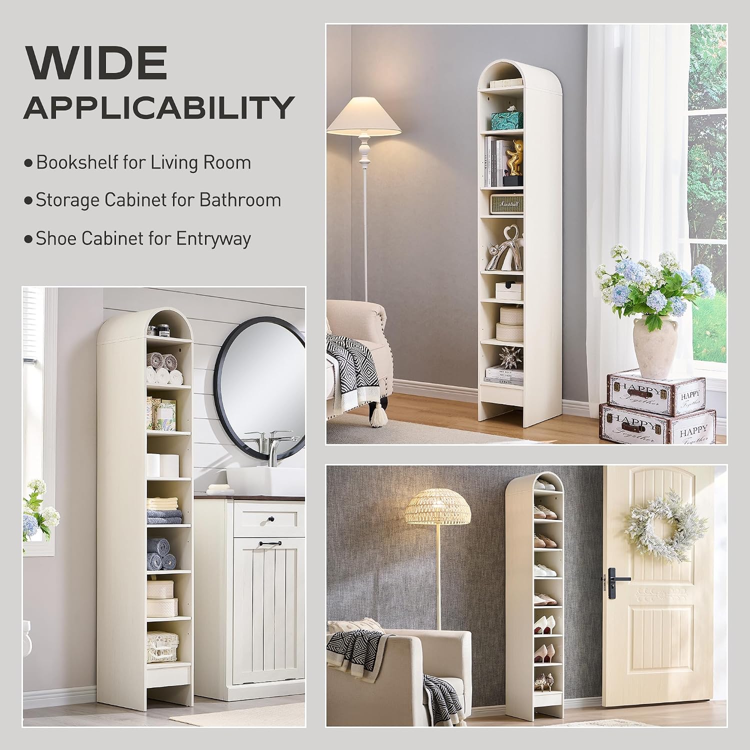IFGET 67' Tall Arched Bookshelf, 8 Tiers Arch Bookcase with Storage, Modern Farmhouse Book Shelf with Adjustable Shelves, Wood Bookshelf w/Open Display Shelves for Living Room, Office (Antique White)