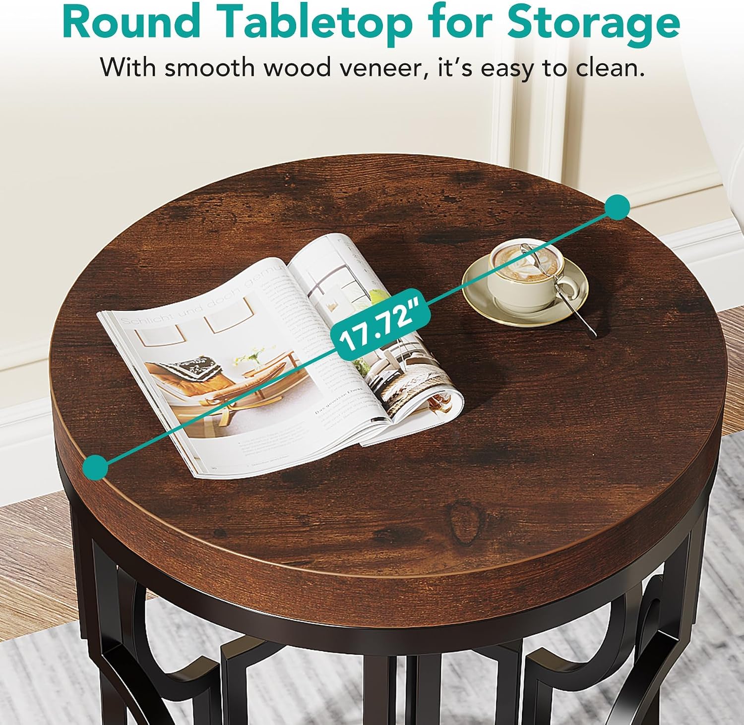 Tribesigns Round End Table Set of 2, Industrial Side Table with Metal Hollow Frame, Small Bedside Table Nightstand for Living Room, Bedroom, Easy Assembly (Rustic Brown,2 PCS)