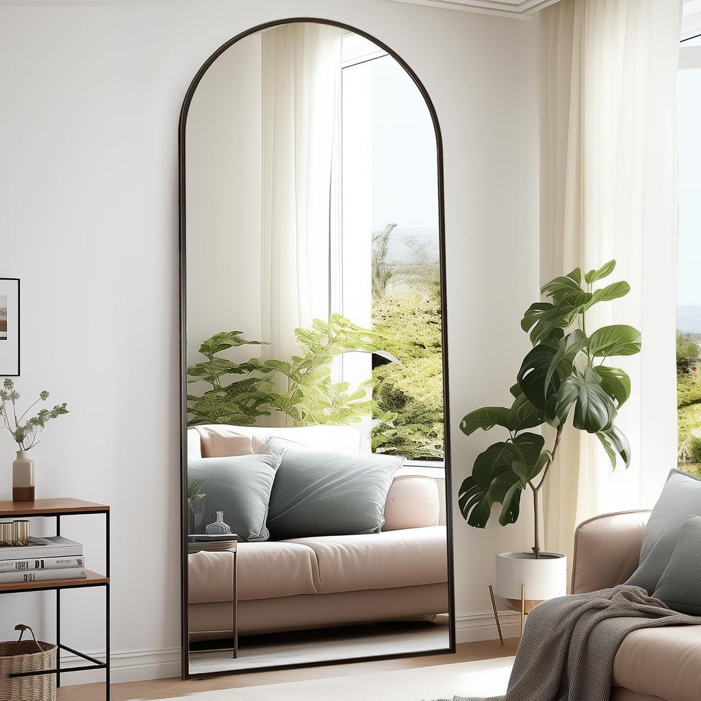 Rowjut Floor Full Length Mirror, Arched Mirrors Full Length 76'x34' Freestanding Large & with Aluminum Frame&Wall Mounted & Hanging or Leaning& Full Body Mirror for Bedroom, Black