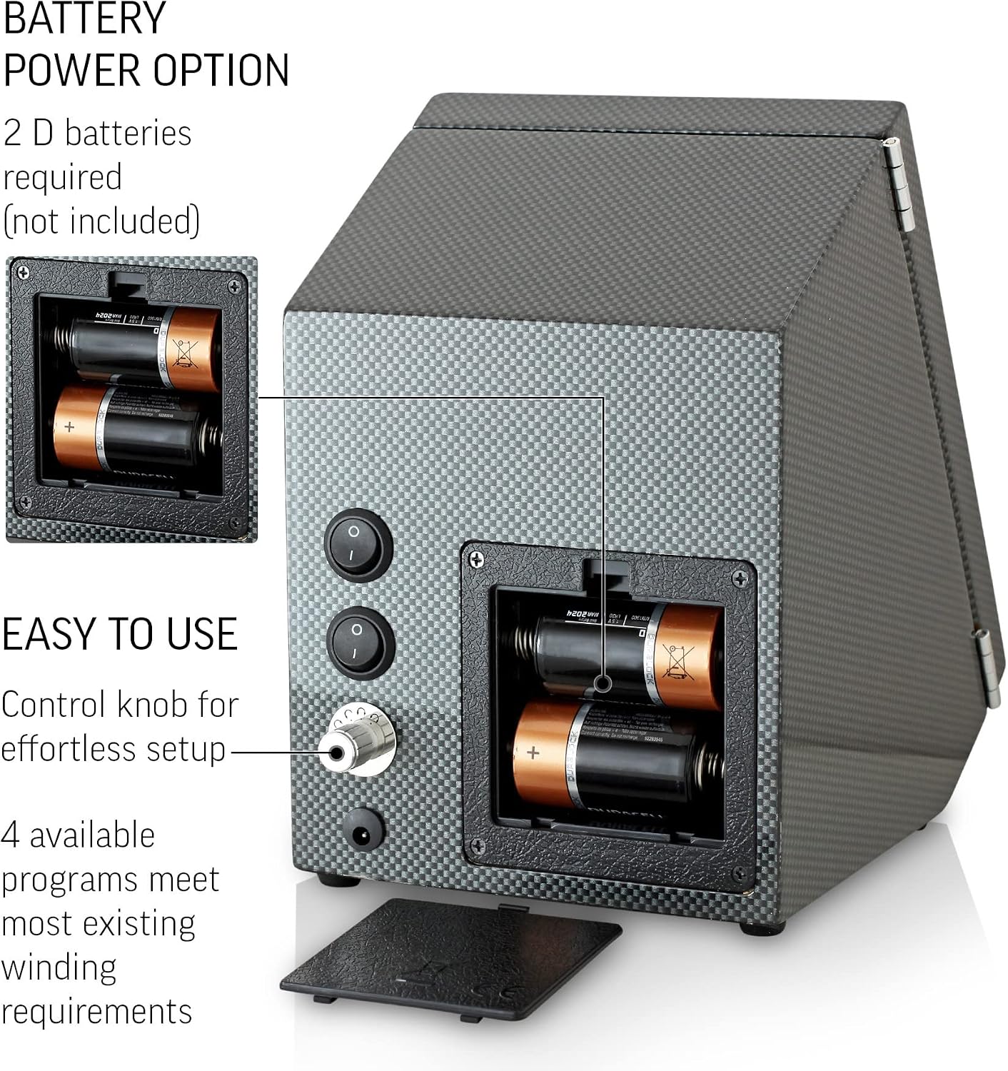 Watch Winder for 2 Watches with LED Backlight, LCD Display and Motor-Stop Option