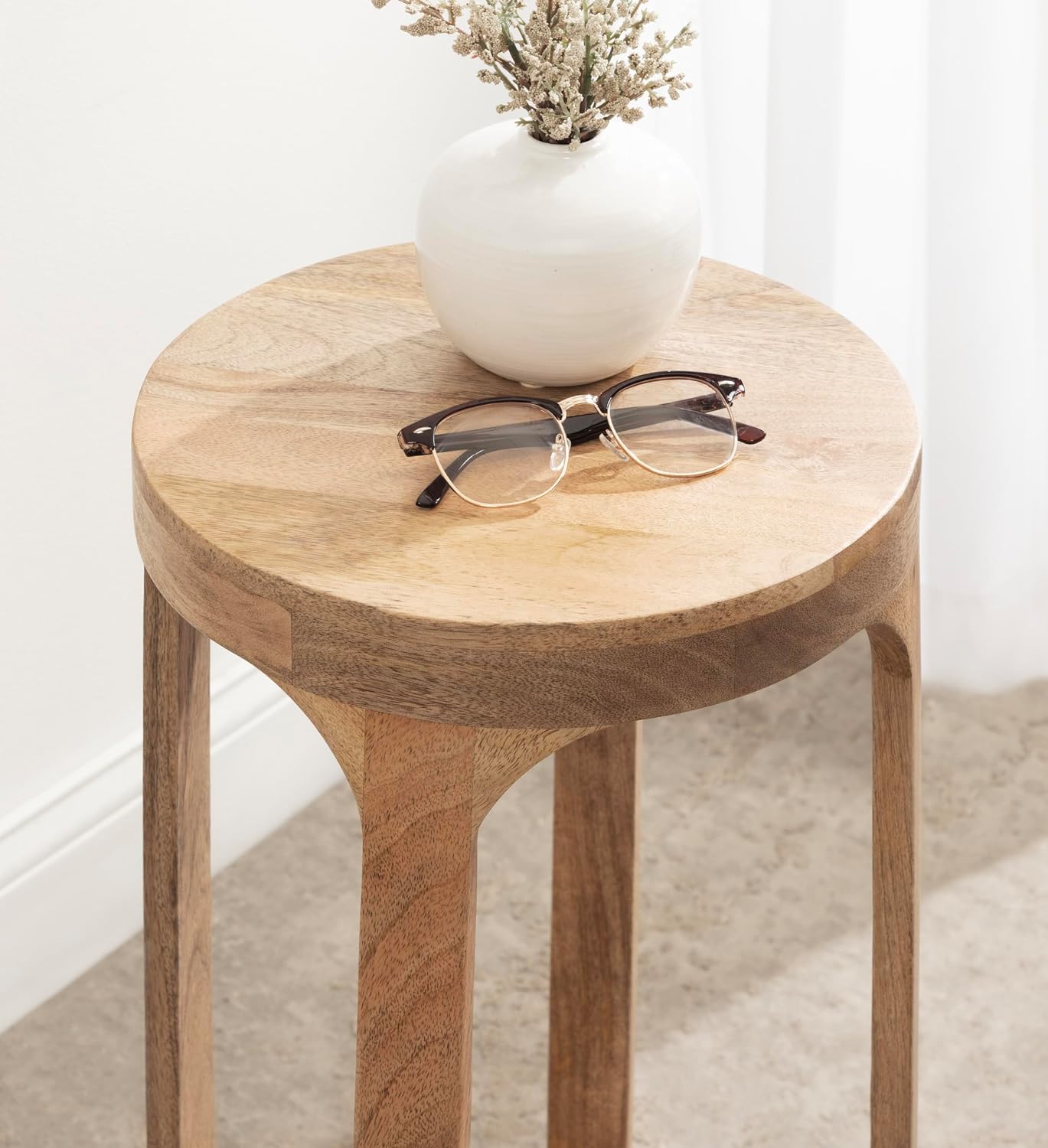 Kate and Laurel Dahl Wooden Round Drink Table; 12 x 23; Natural Brown; Transitional Boho Circle Wood Accent Pedestal Table for Living Room Plant Stand or Small Bedroom Nightstand