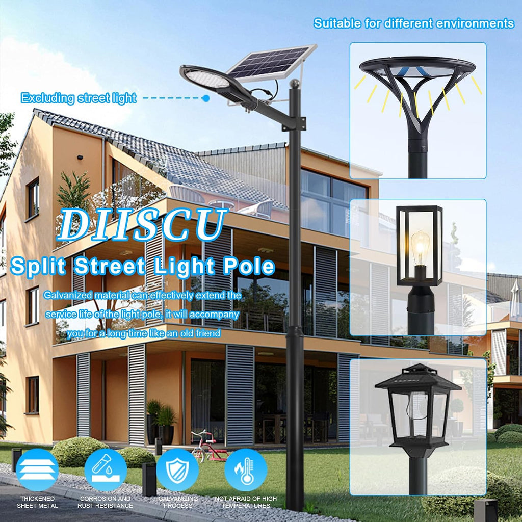 Street Light Pole 16ft Tall, Black Outdoor Galvanized Heavy-duty Metal Solar Street Lamp Post, Suitable for Outdoor Street and Courtyard Lighting Fixtures with Mounting Rebar Cage (16 FT 114+76mm)