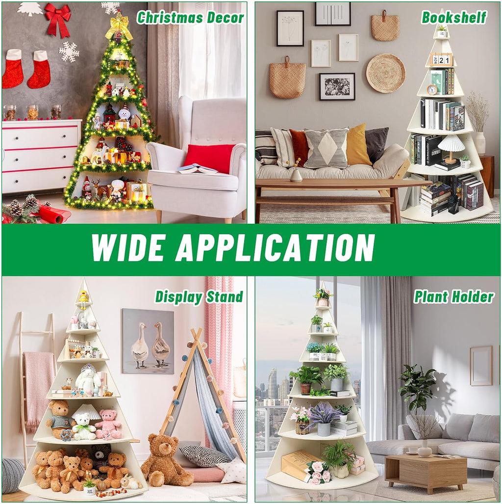 CroBlissful 6 Tier 6ft Christmas Village Display Stand Christmas Tree Corner Shelf Large Wood Platform Bookshelf for DIY Living Room Bedroom Home Office Decor