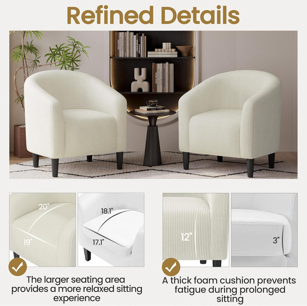 Yaheetech Barrel Chairs, Furry Accent Chairs with Soft Padded Armrest for Living Room Bedroom Waiting Room Office, Set of 2, Beige