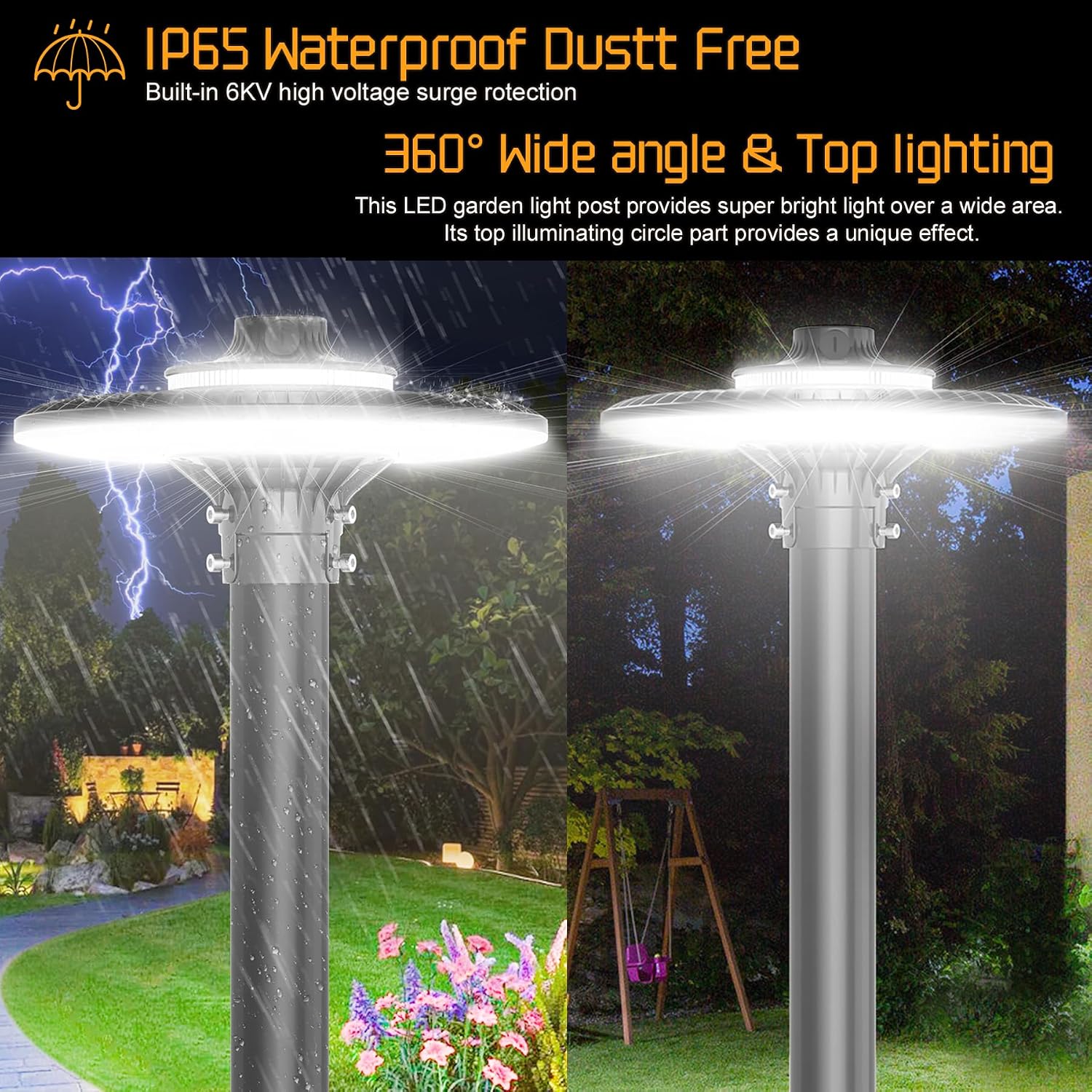 200W/150W/120W LED Post Top Light with Dusk to Dawn Photocell, 28000lm 5000K Circular Area Pole Lights, IP65 Waterproof Outdoor Post Light Garden Pathway Yard Street Lighting UL Listed, AC100-277V