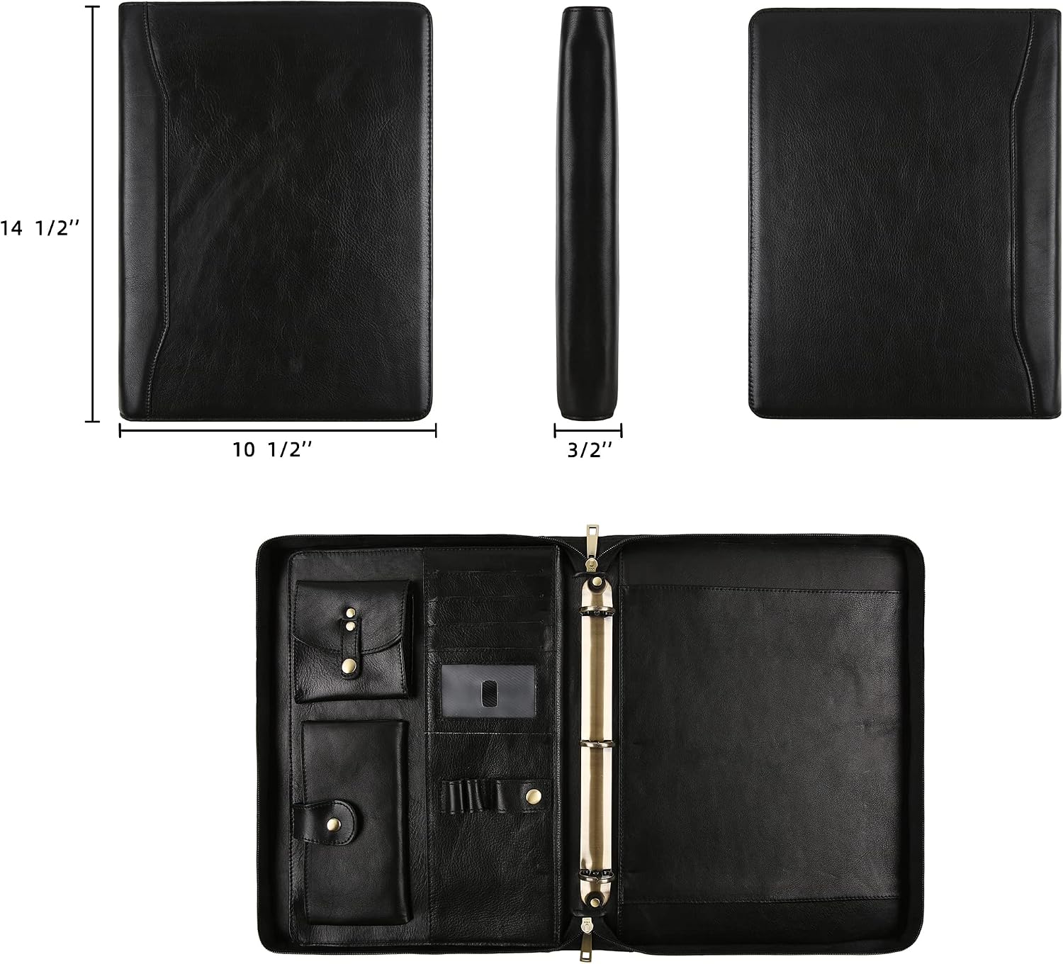 DUKE&COW Leather Portfolio with 3 Ring Binder, Personalized Executive Folio, Engraved Leather Folder, Custom Gift for Men Women (Black, Custom)
