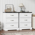 Nightstand Set of 2,24' Wide End Table with 3 Large Drawers & Metal Handles,Rustic Farmhouse Wood Small Dresser,Bedside Table,Modern Chest of Drawers for Bedroom,Living Room,White
