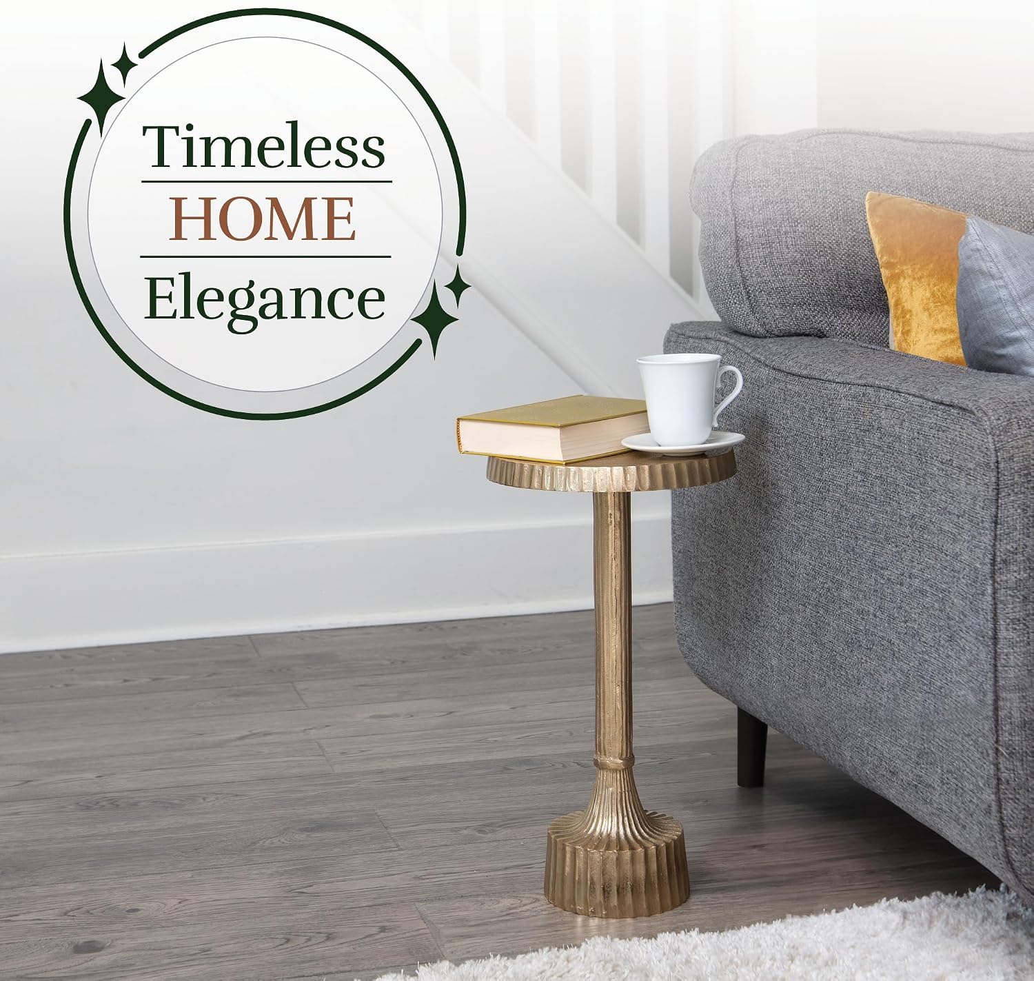 OBJET D'ART Small Round Gold End Tables, Inverness, 22'' Height, Vintage Metal Accent, Side, Pedestal, Coctail and Drink Tables for Living Room and Small Spaces