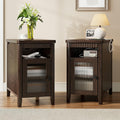 iPormis End Table Set of 2 with Charging Station, Narrow Side Table for Living Room, Farmhouse Night Stand with Storage Cabinet, Wood Bedside Table for Bedroom Small Space, Walnut