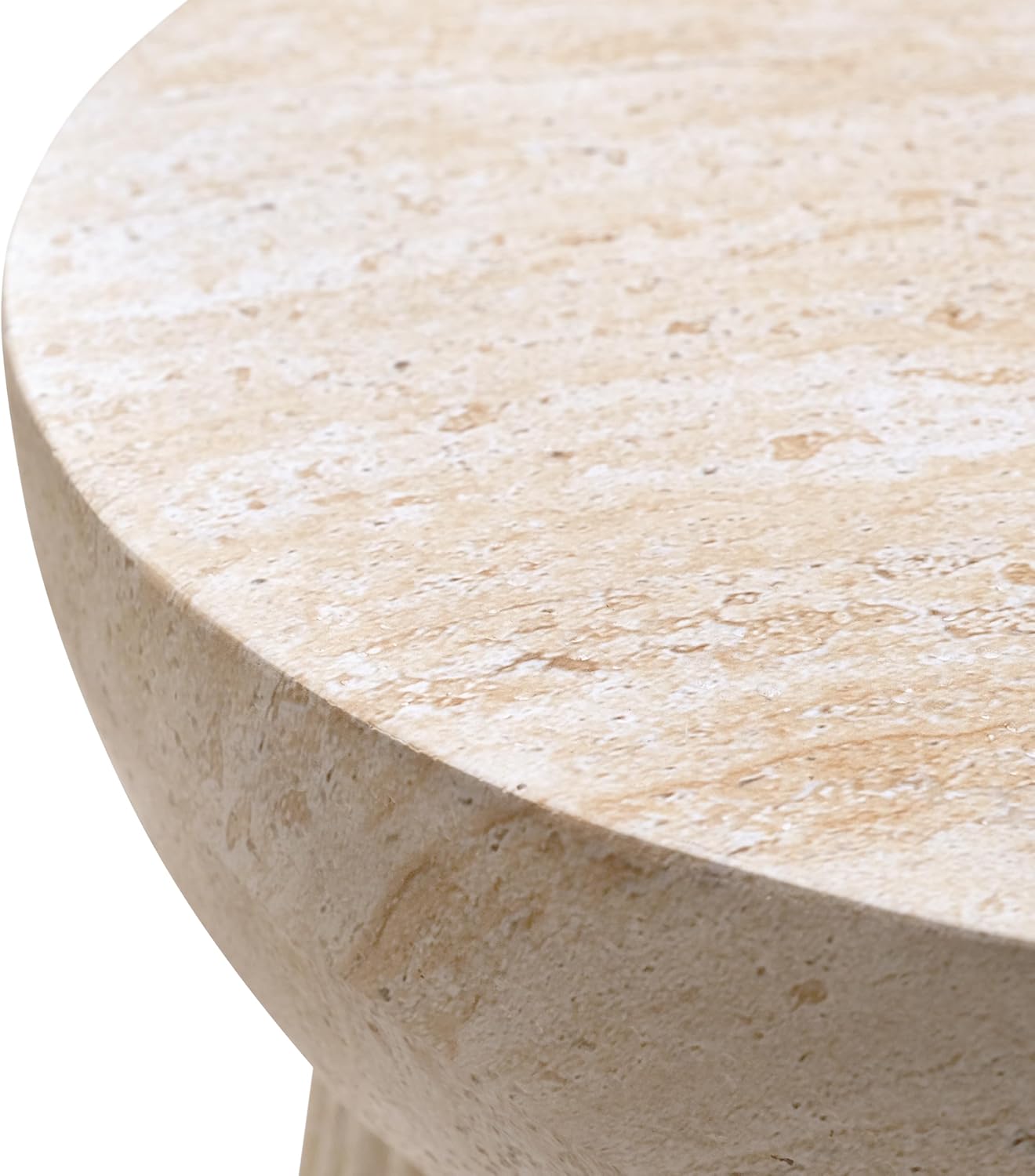 Empire Art Direct Fluted Travertine Stone Finish Italian Design MgO Side Accent Table, Living Room, Bedroom & Office, 14.6'x14.6'x17'