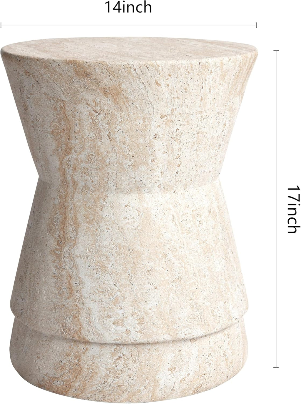 Empire Art Direct Hourglass Travertine Stone Finish Italian Design MgO Side Accent Table, Living Room, Bedroom & Office, 14.4'x14.4'x17.7'