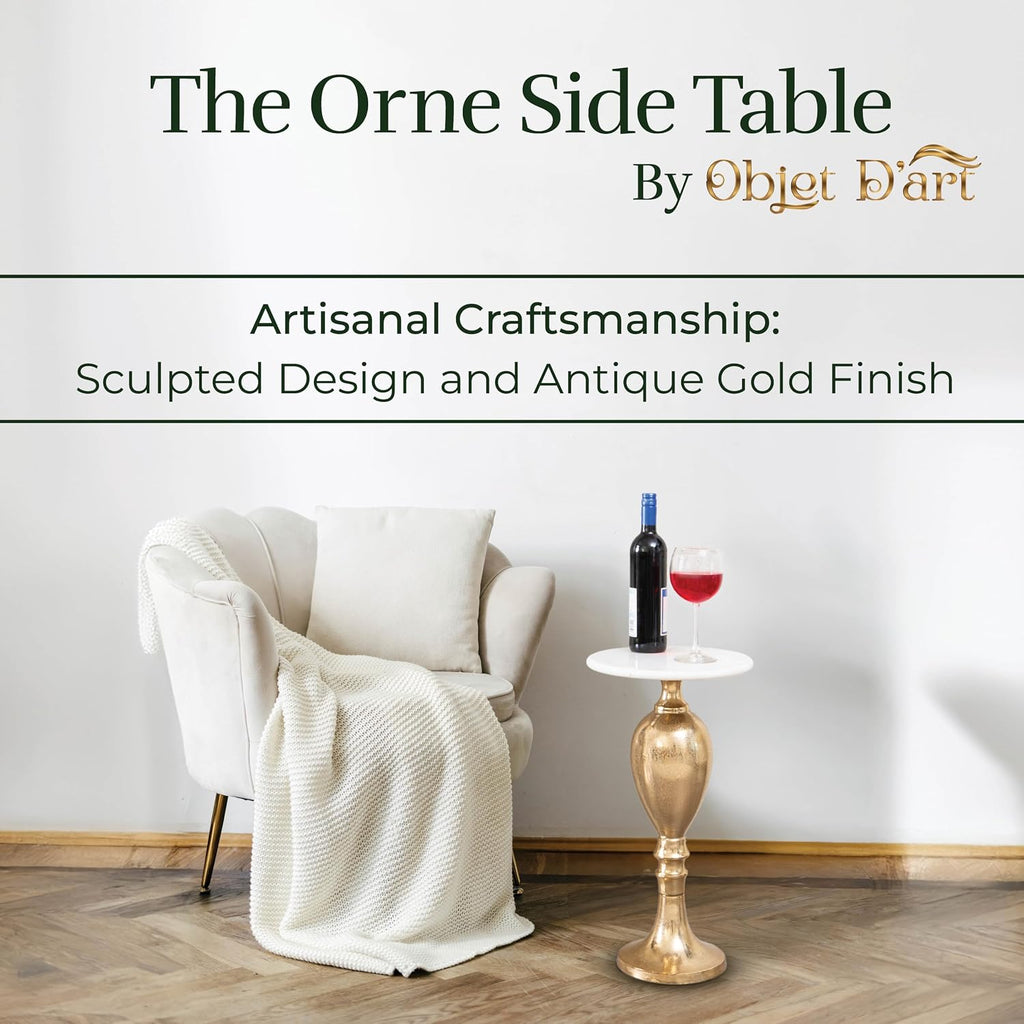 OBJET D'ART Small Round Gold End Tables, Orne, 22'' Height, Vintage Metal Accent, Side, Pedestal, Coctail and Drink Tables for Living Room and Small Spaces