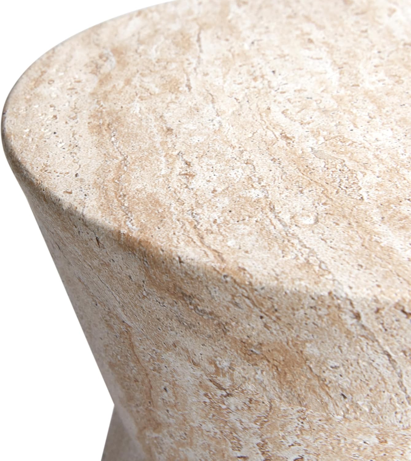 Empire Art Direct Hourglass Travertine Stone Finish Italian Design MgO Side Accent Table, Living Room, Bedroom & Office, 14.4'x14.4'x17.7'