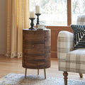 HULALA HOME Round End Table with 3 Storage Drawers, Mid Century Modern Sofa Side Table with Metal Legs, Farmhouse Wood Small Side Table for Living Room, Bedroom and Small Spaces, Walnut