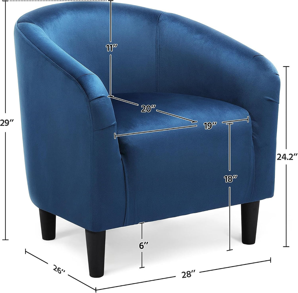 Yaheetech Barrel Chairs, Velvet Accent Chairs with Soft Padded Armrest for Living Room Bedroom Waiting Room Office, Set of 2, Pagoda Blue
