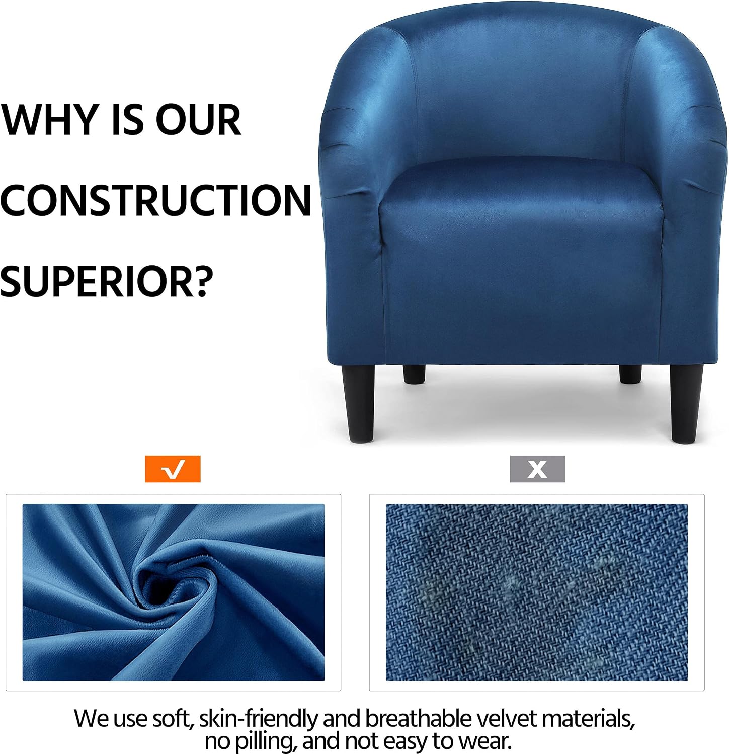 Yaheetech Barrel Chairs, Velvet Accent Chairs with Soft Padded Armrest for Living Room Bedroom Waiting Room Office, Set of 2, Pagoda Blue